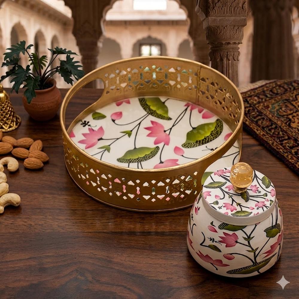 Ceramic Jar & Tray - Design Type: Traditional