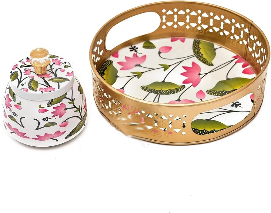 Ceramic Jar & Tray - Design Type: Traditional