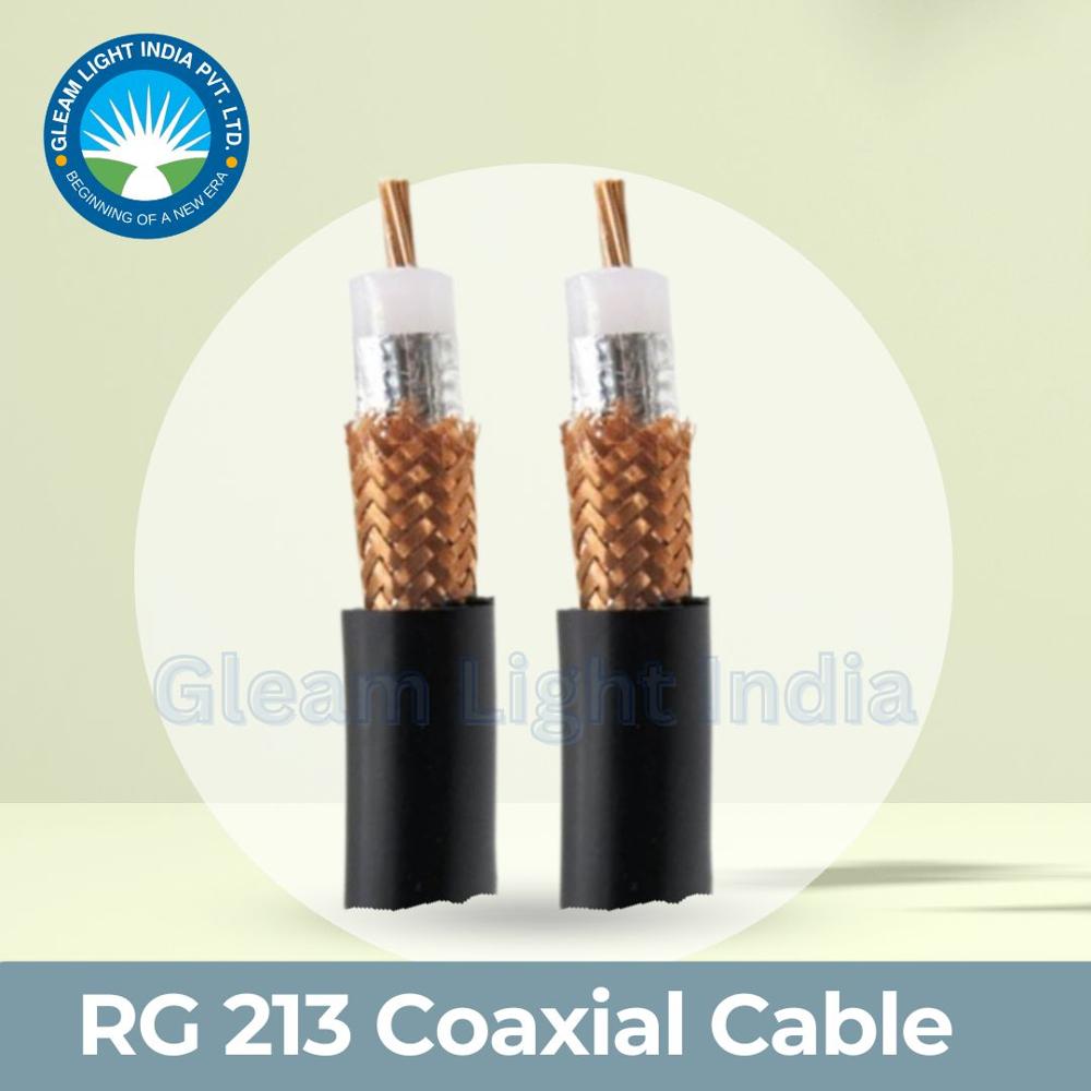 Rg213 Coaxial Cable - Copper Solid Conductor, 50 Ohm Impedance, 9 Db Attenuation At 1 Ghz, Pvc Jacket, Black, Warranty Included | Industrial Applications, Round Shape, Brown Connector