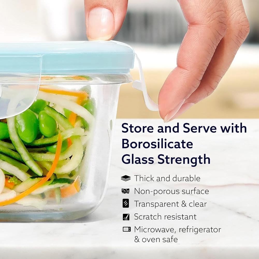 AGARO Borosilicate Glass Container with Lids, 3 pcs Set, 320ml, 520ml & 800ml, Microwave, Oven & Freezer Safe, Baking Dish, Square, Baking Tray, Scratch Resistant, Transparent  33812