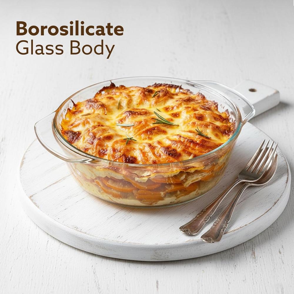 AGARO Elite Borosilicate Glass Casserole with Lid, 700ml, Serving Bowl, Kitchen, Oven, Microwave and Freezer Safe, Scratch Resistant, Transparent 33915