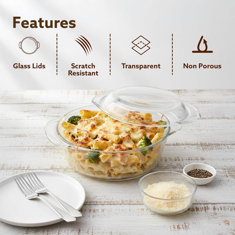 AGARO Elite Borosilicate Glass Casserole with Lid, 700ml, Serving Bowl, Kitchen, Oven, Microwave and Freezer Safe, Scratch Resistant, Transparent 33915