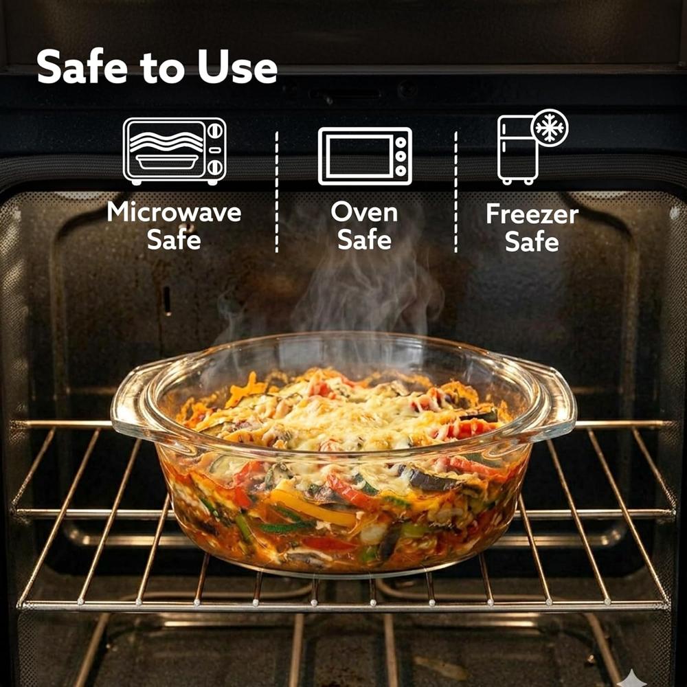 AGARO Elite Borosilicate Glass Casserole with Lid, 1000ml Kitchen, Oven, Microwave and Freezer Safe, Scratch Resistant, Transparent. 33916