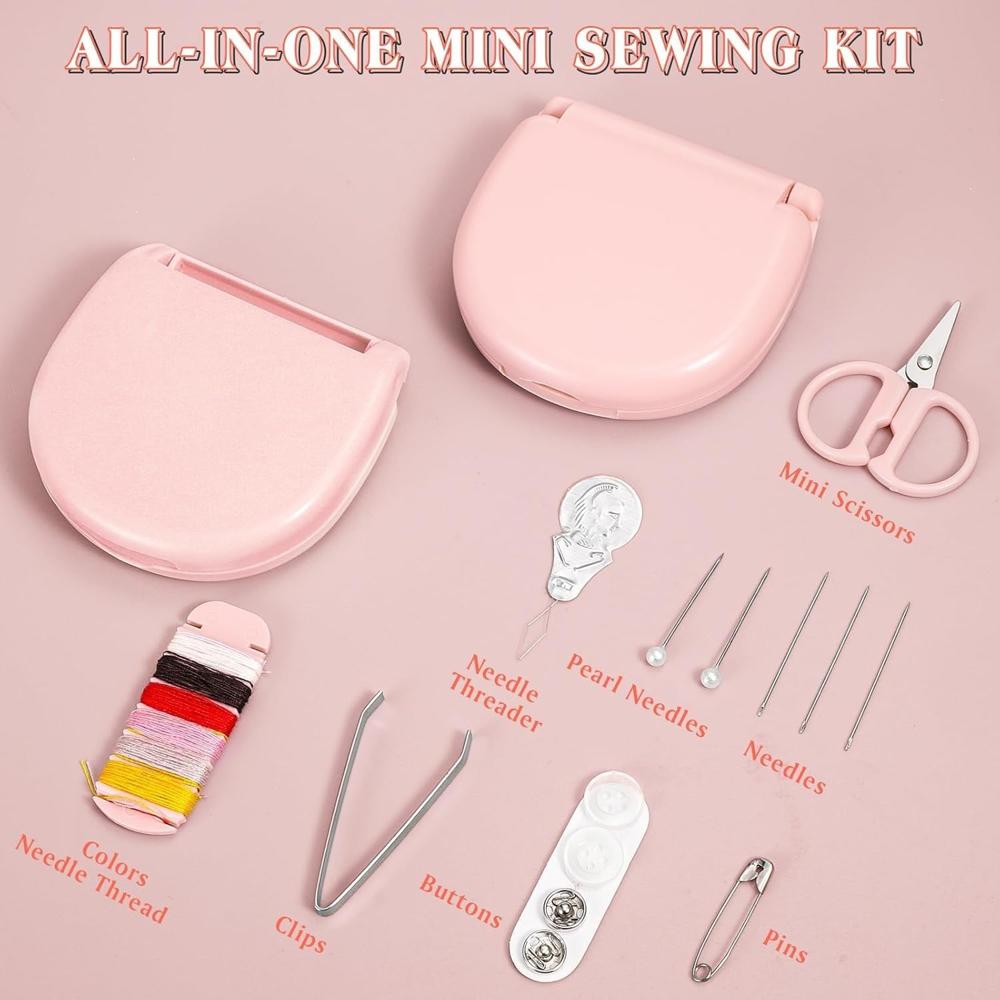 Pocket Stitch Mini Sewing Kit - Abs Plastic & Stainless Steel, Compact White & Blue, Manual Handheld Operation