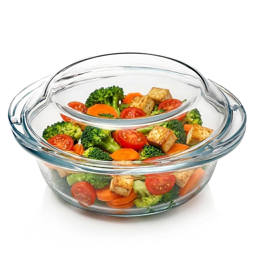 AGARO Elite Borosilicate Glass Casserole with Lid, 1500 ml, Serving Bowl, Kitchen, Oven & Microwave, Dishwasher and Freezer Safe, Scratch Resistant, Transparent. 33917