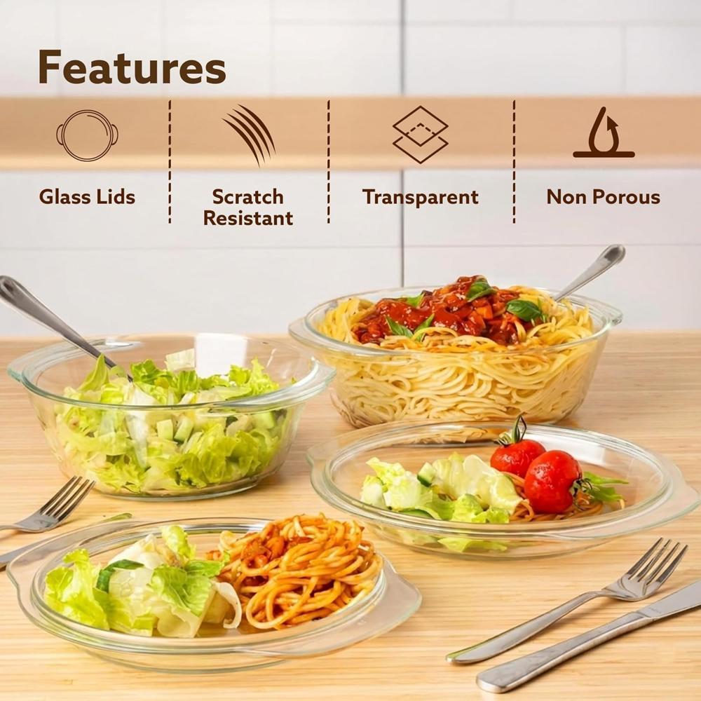 AGARO Elite Borosilicate Glass Casserole with Lid, 1500 ml, Serving Bowl, Kitchen, Oven & Microwave, Dishwasher and Freezer Safe, Scratch Resistant, Transparent. 33917