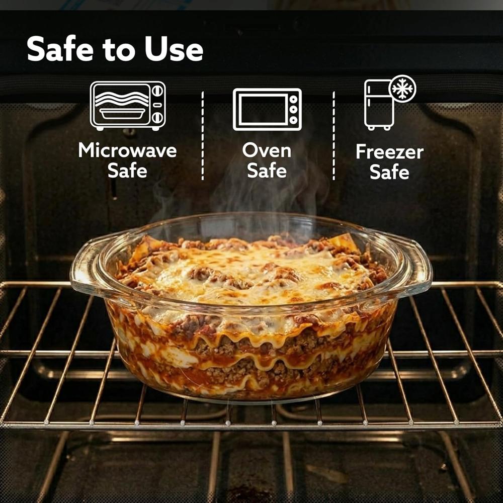 AGARO Elite Borosilicate Glass Casserole with Lid, 2000ml, Serving Bowl, Kitchen, Oven, Microwave and Freezer Safe, Scratch Resistant, Transparent. 33918
