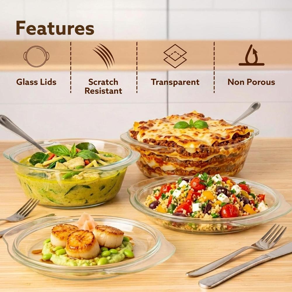AGARO Elite Borosilicate Glass Casserole with Lid, 2000ml, Serving Bowl, Kitchen, Oven, Microwave and Freezer Safe, Scratch Resistant, Transparent. 33918