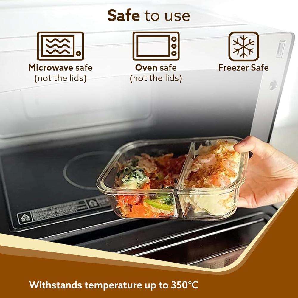 AGARO Compartment Lunch Box/Container 600Ml, Office Tiffin Box for Men & Women, Borosilicate Glass Body, Microwave Oven Safe, Leak Proof Locking Lid, Airtight Tiffin for Office, Transparent 34010