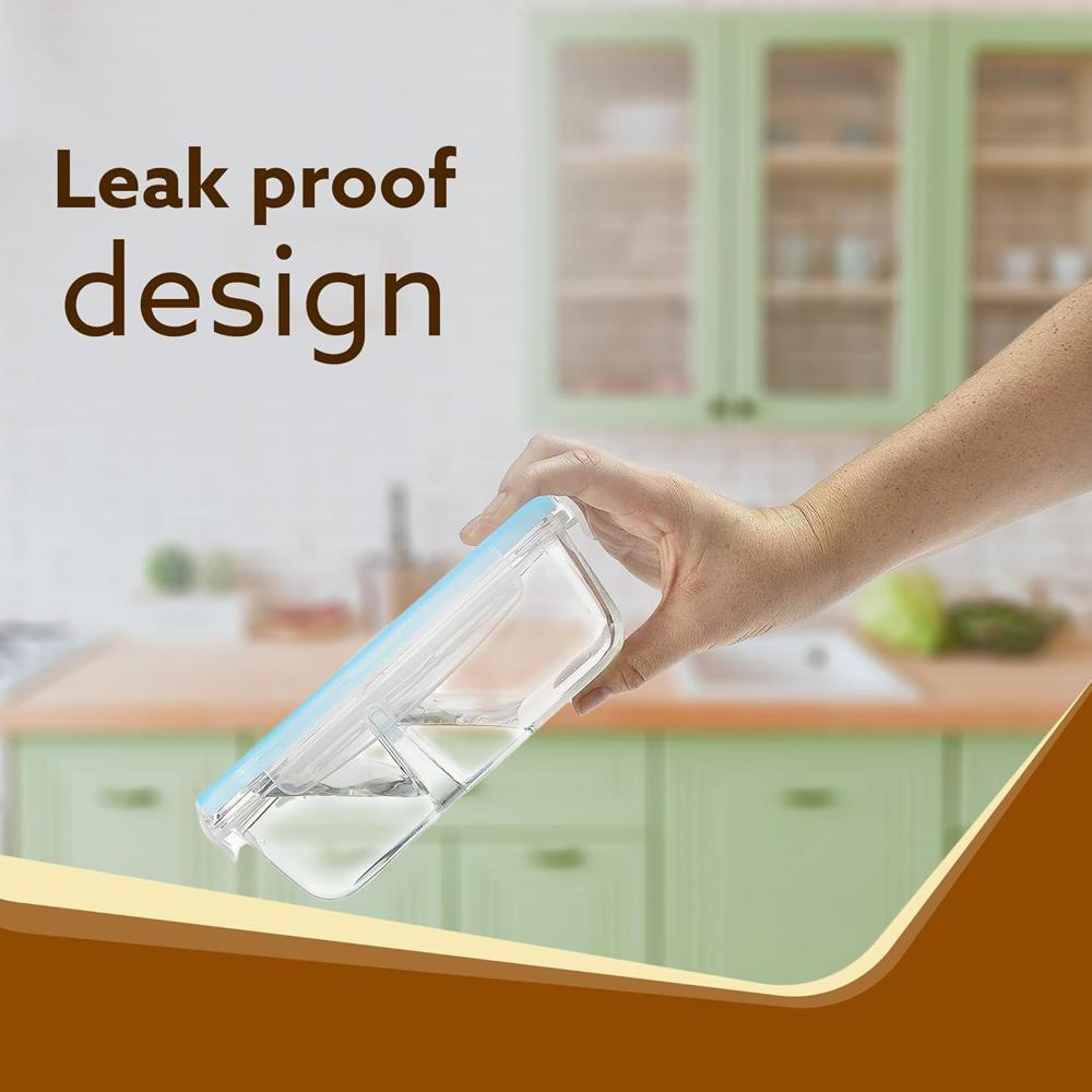 AGARO Compartment Lunch Box/Container 600Ml, Office Tiffin Box for Men & Women, Borosilicate Glass Body, Microwave Oven Safe, Leak Proof Locking Lid, Airtight Tiffin for Office, Transparent 34010