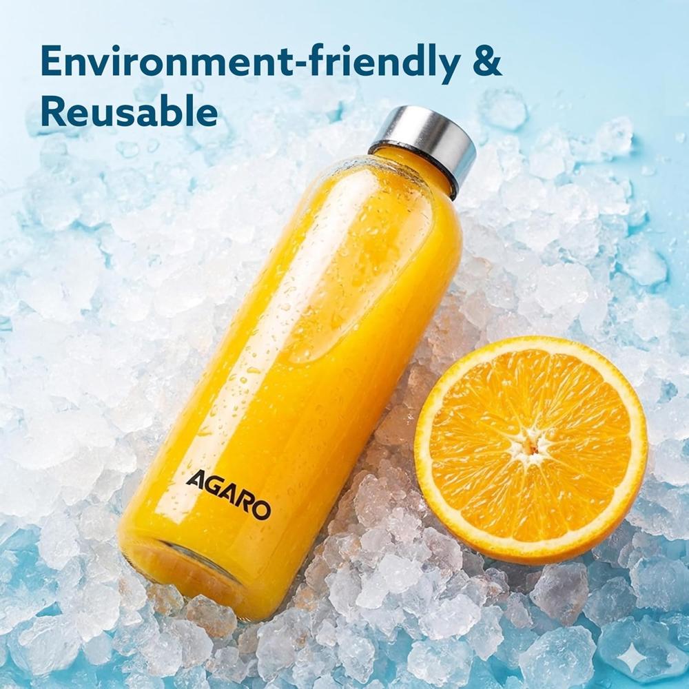 AGARO Elite Borosilicate Glass Water Bottles, Pack of 3, 1000ml Capacity Each, Microwave & Freezer Safe, Leak Proof & Airtight Lid, Scratch Resistant, Transparent. 34013