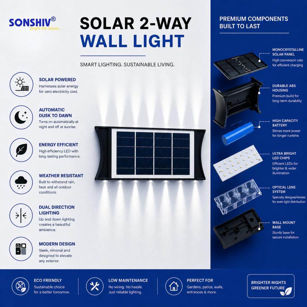 Solar 2-way Wall Light - Body Material: Aluminum