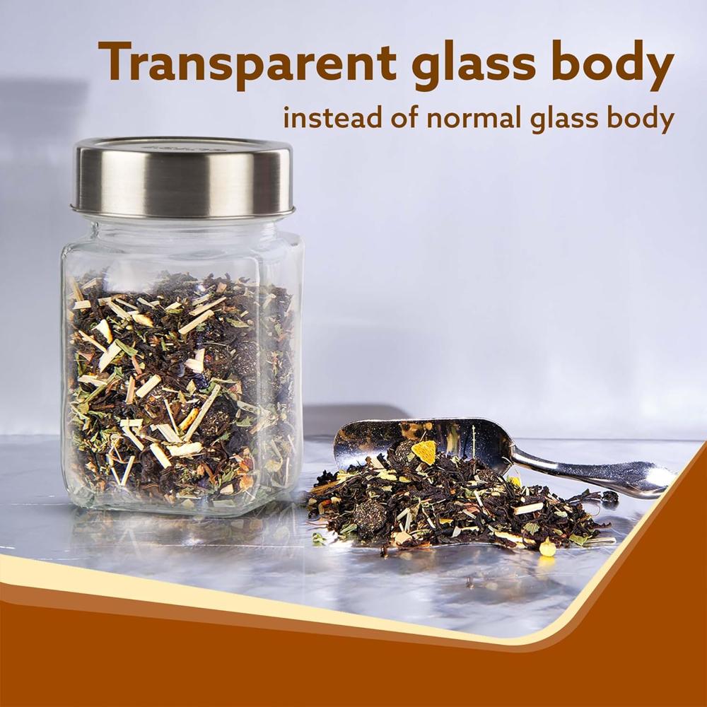 AGARO Elegant Cube Jar 310 ml, Steel Lid, Storage Glass Container, Transparent, Kitchen Organiser, Multipurpose Jar, Pack of 6   34015