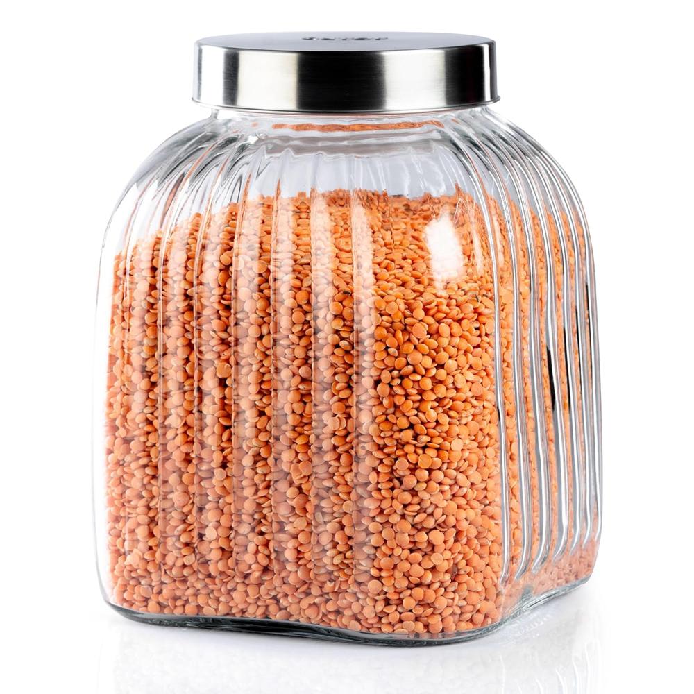 AGARO Elegant Glass Jar 3500 ml, Steel Lid, Storage Glass Container, Transparent, Kitchen Organiser, Multipurpose Jar 34017
