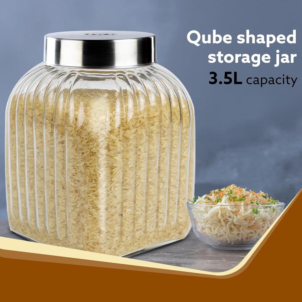 AGARO Elegant Glass Jar 3500 ml, Steel Lid, Storage Glass Container, Transparent, Kitchen Organiser, Multipurpose Jar 34017