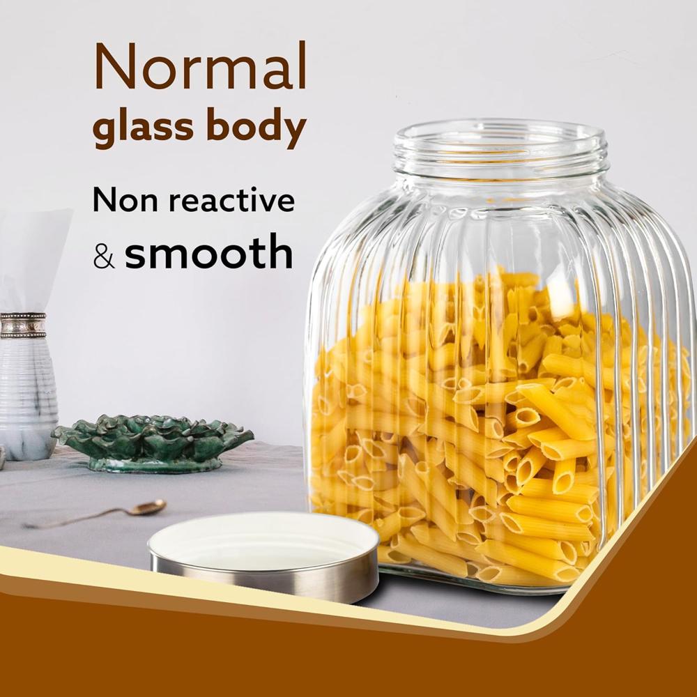 AGARO Elegant Glass Jar 3500 ml, Steel Lid, Storage Glass Container, Transparent, Kitchen Organiser, Multipurpose Jar 34017