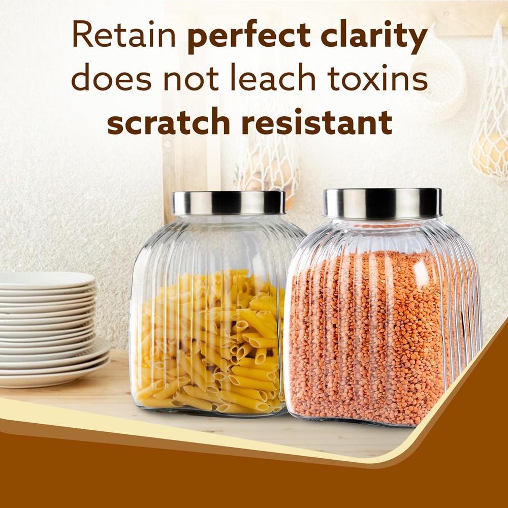 AGARO Elegant Glass Jar 3500 ml, Steel Lid, Storage Glass Container, Transparent, Kitchen Organiser, Multipurpose Jar 34017