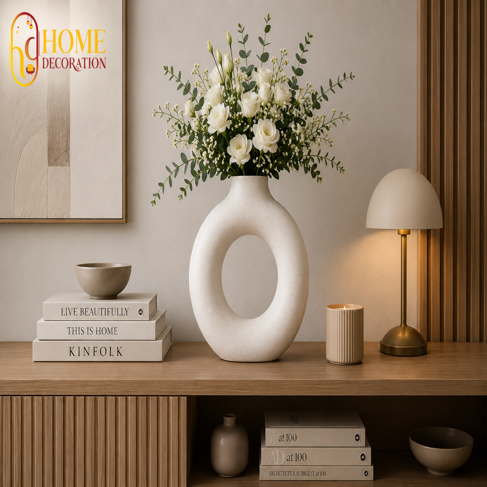 Modern Ceramic Donut Vase  Decorative Flower Vase  Premium Matte Finish Tabletop
