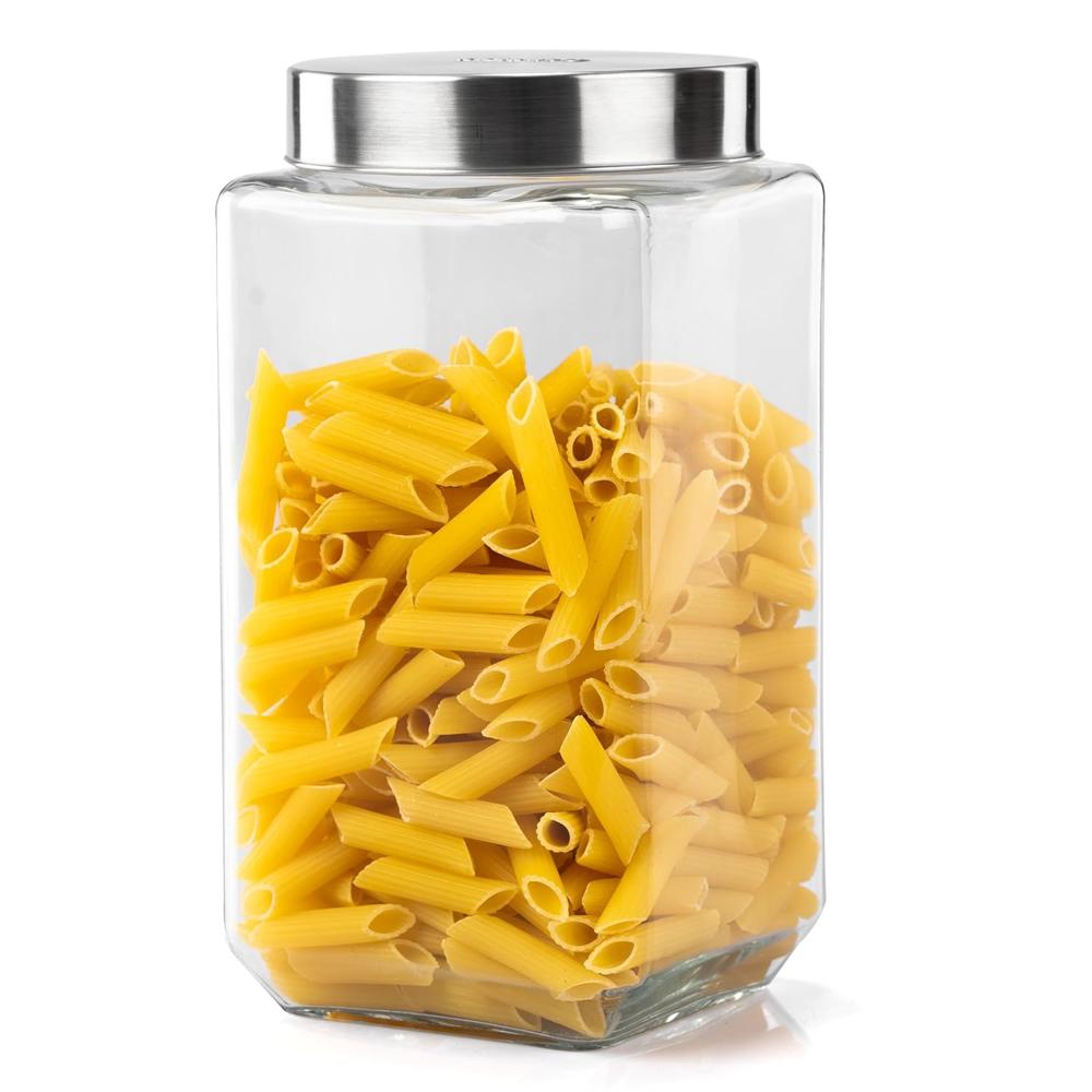AGARO Elegant Glass Jar 2250 ml, Square Shaped, Steel Lid, Storage Glass Container, Transparent, Kitchen Organiser, Multipurpose Jar.  34018