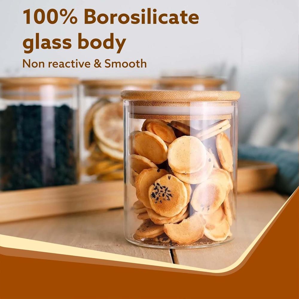 AGARO Elite Borosilicate Glass Jar 210 ml with Rack, Storage Glass Container, Transparent, Kitchen Organiser, Multipurpose Jar, Pack of 3  34019