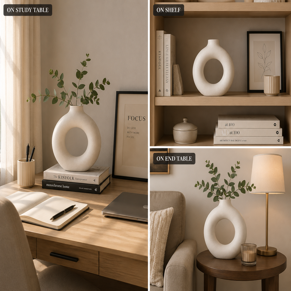 Modern Ceramic Donut Vase  Decorative Flower Vase  Premium Matte Finish Tabletop