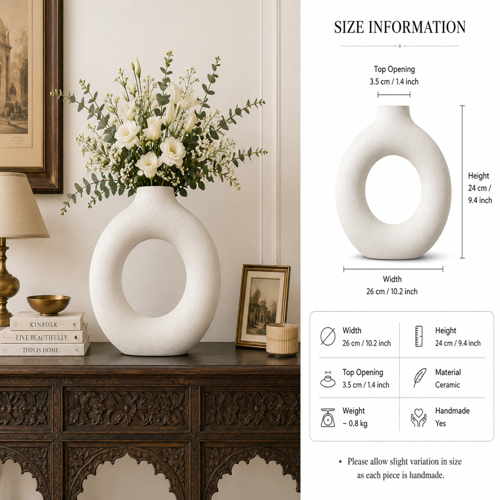 Modern Ceramic Donut Vase  Decorative Flower Vase  Premium Matte Finish Tabletop