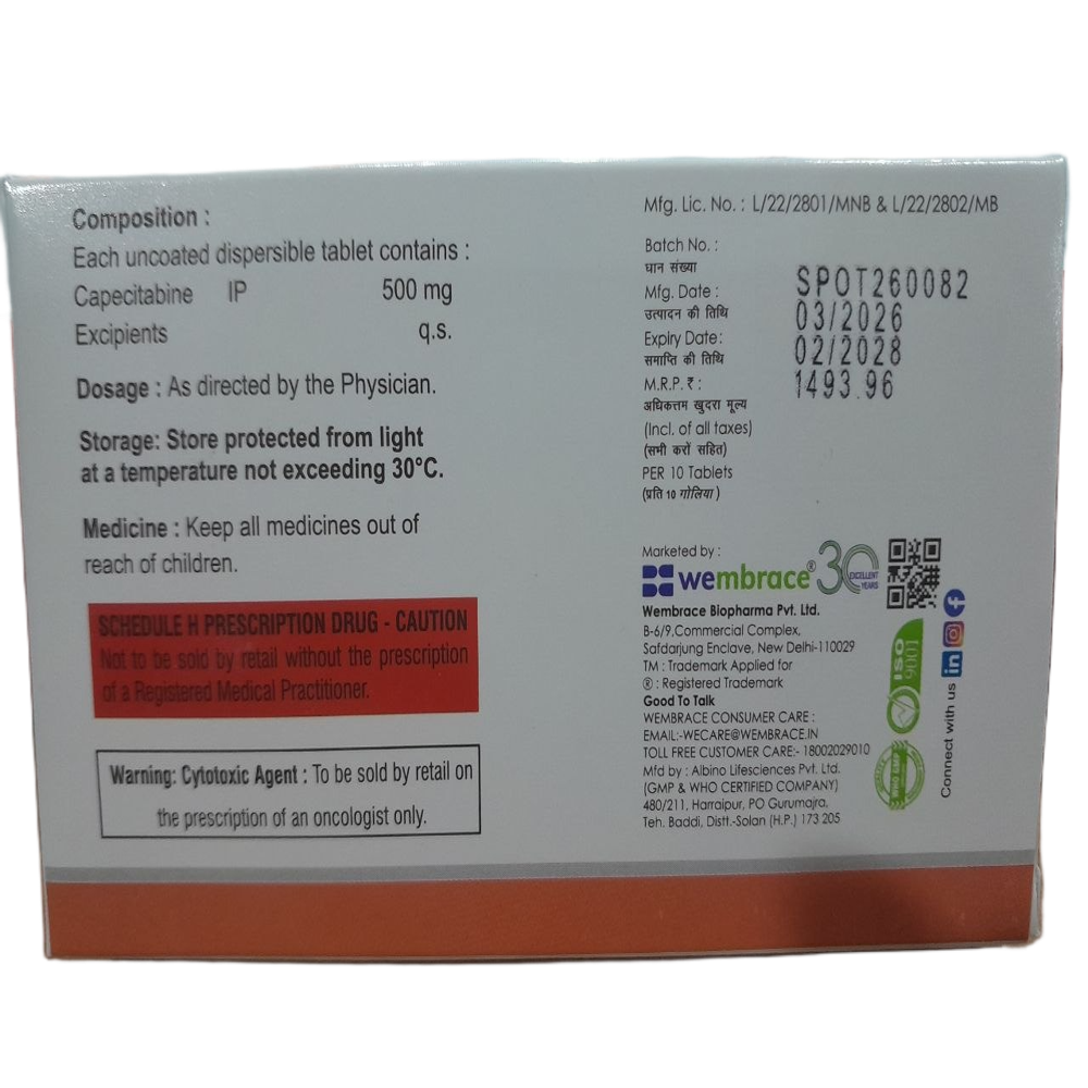 Xelodace Dt 500mg - Capecitabine Dispersible Tablets
