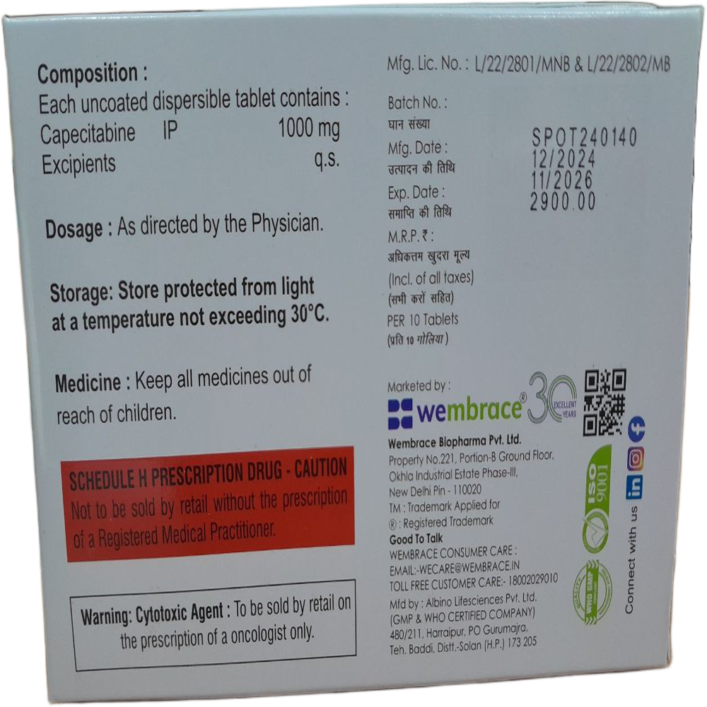 Xelodace Dt 1000mg - Capecitabine Dispersible Tablets