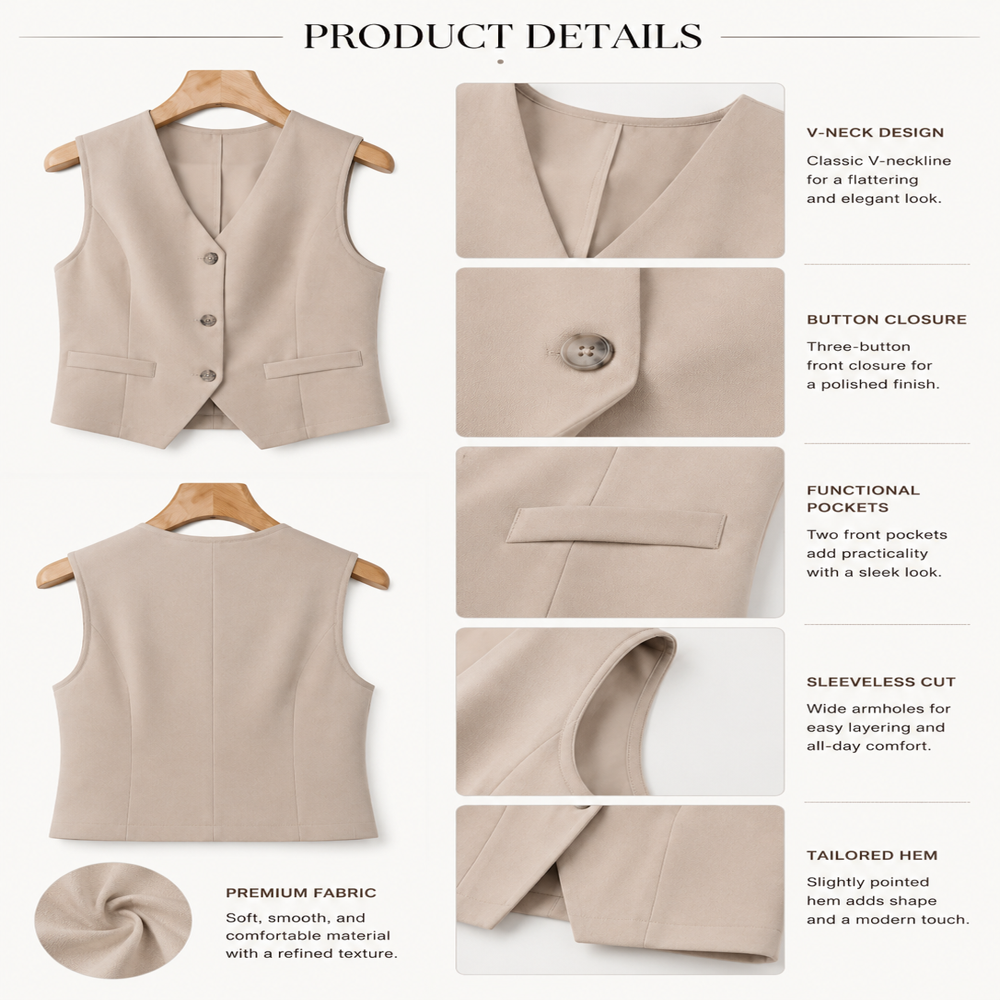 Women's Sleeveless Tailored V-Neck Vest