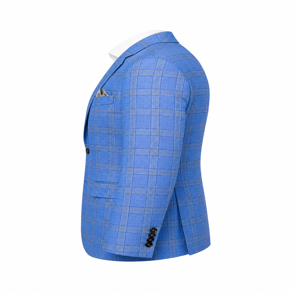 Men's Sky Blue Windowpane Check Slim Fit Blazer