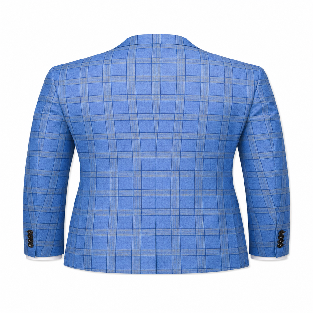 Men's Sky Blue Windowpane Check Slim Fit Blazer