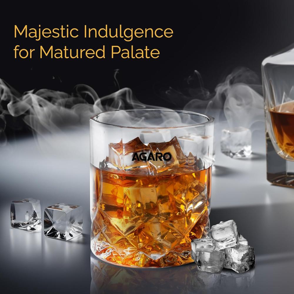 AGARO Elegant Whiskey Glass, Set of 6, 325ML, Diamond Cut Design, Crystal Clear, Perfect for Scotch, Whisky, Bourbon, Liquor, Wine, Cocktail Drinks  34219 