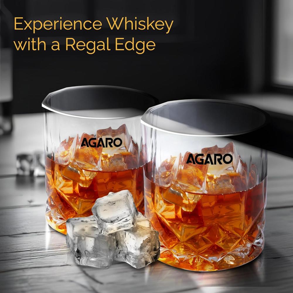 AGARO Elegant Whiskey Glass, Set of 6, 325ML, Diamond Cut Design, Crystal Clear, Perfect for Scotch, Whisky, Bourbon, Liquor, Wine, Cocktail Drinks  34219 