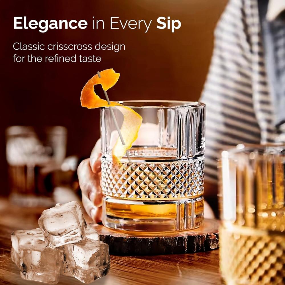 AGARO Elegant Whiskey Glass, Set of 6, 325ML, Crisscross Design, Crystal Clear, Perfect for Scotch, Whisky, Bourbon, Liquor, Wine, Cocktail Drinks, Stylish Design - 34220