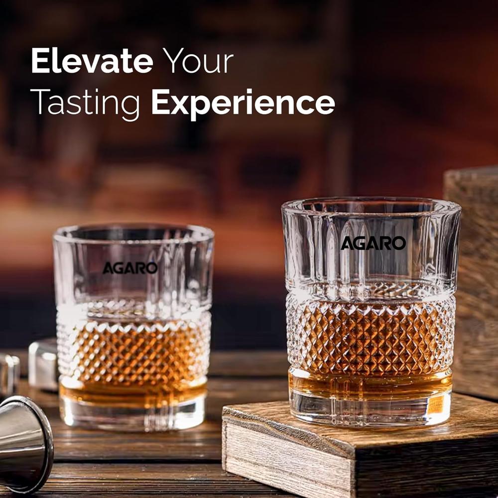 AGARO Elegant Whiskey Glass, Set of 6, 325ML, Crisscross Design, Crystal Clear, Perfect for Scotch, Whisky, Bourbon, Liquor, Wine, Cocktail Drinks, Stylish Design - 34220
