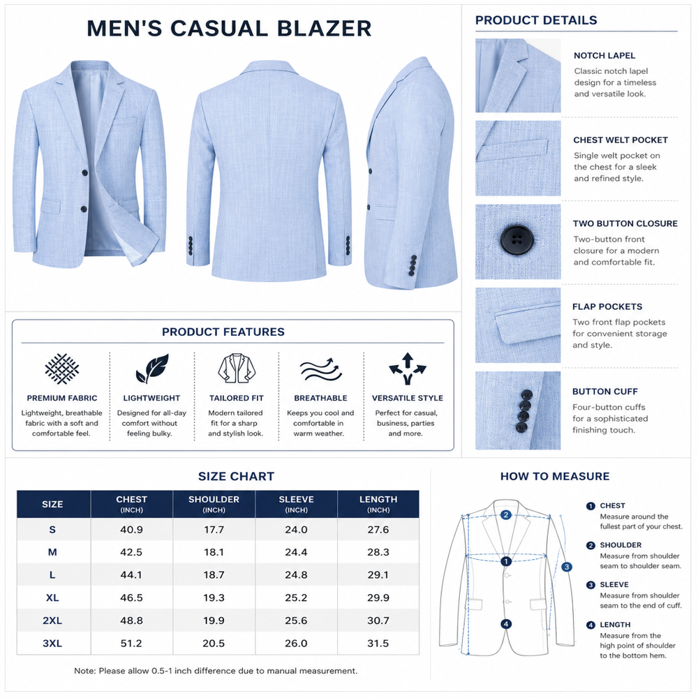 Men's Light Blue Casual Blazer
