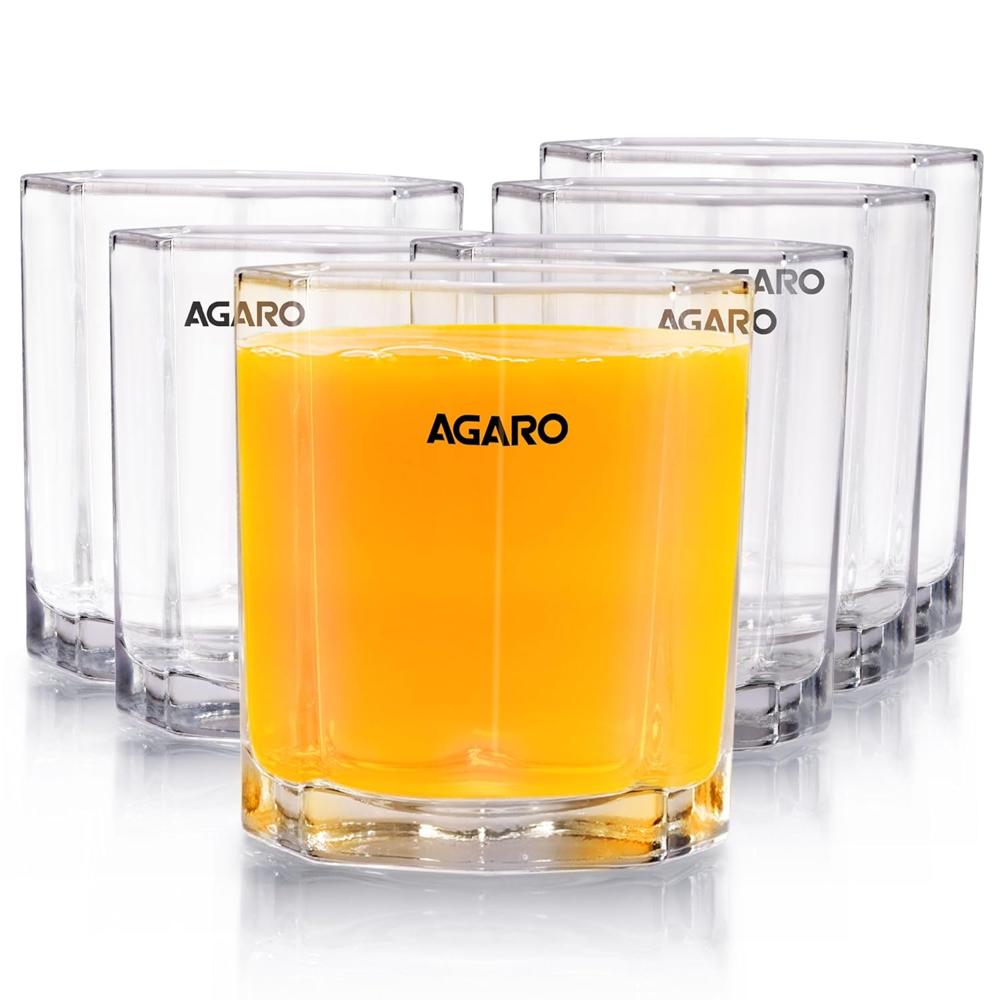 AGARO Elegant Octagonal Glass 200ml set of 6, Juice and Water Drinking Glass Transparent. 34247