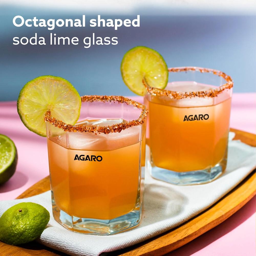 AGARO Elegant Octagonal Glass 200ml set of 6, Juice and Water Drinking Glass Transparent. 34247
