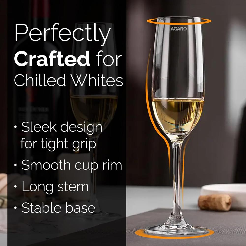 AGARO Elegant Wine Glass 195ml, Set of 6, Whisky, Vodka, Tequila, Liquor, Wine Tasting, Cocktail, Home, Bar 34283