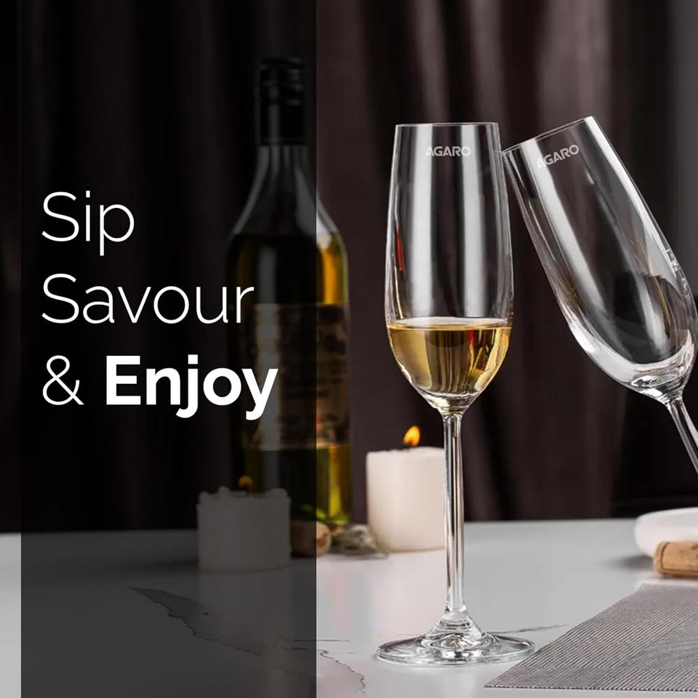 AGARO Elegant Wine Glass 195ml, Set of 6, Whisky, Vodka, Tequila, Liquor, Wine Tasting, Cocktail, Home, Bar 34283