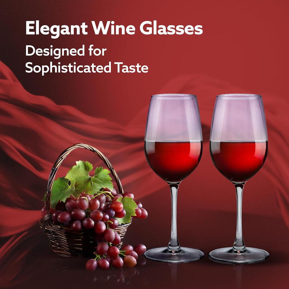 AGARO Elegant Wine Glass 390ml, Set of 6, Whisky, Vodka, Tequila, Liquor, Wine Tasting, Cocktail, Home, Bar  34285