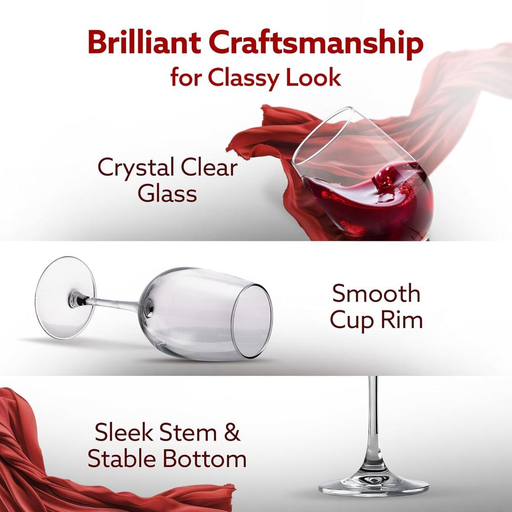 AGARO Elegant Wine Glass 390ml, Set of 6, Whisky, Vodka, Tequila, Liquor, Wine Tasting, Cocktail, Home, Bar  34285