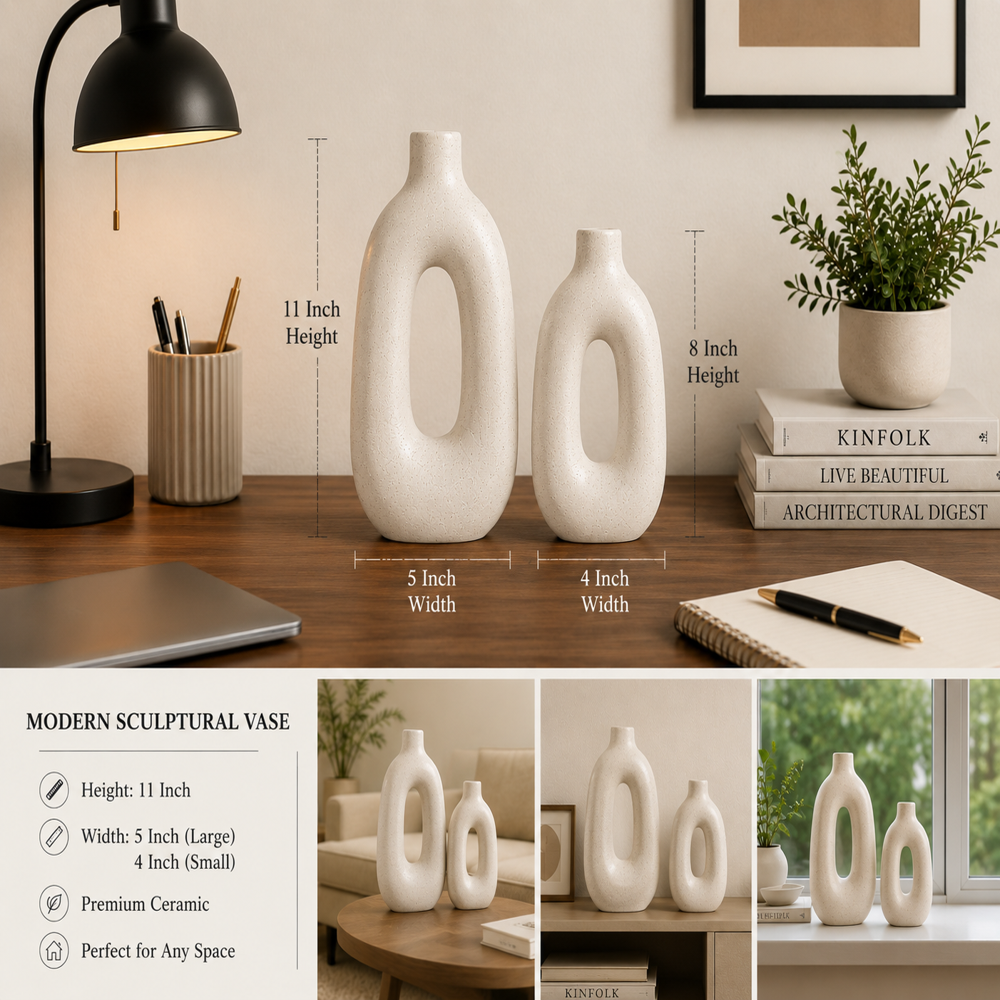 Modern Ceramic Decorative Flower Vase Premium Matte Finish Tabletop Decor