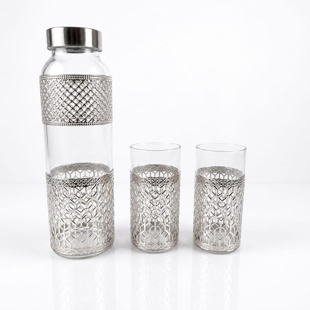 German Silver Glass & Bottle set