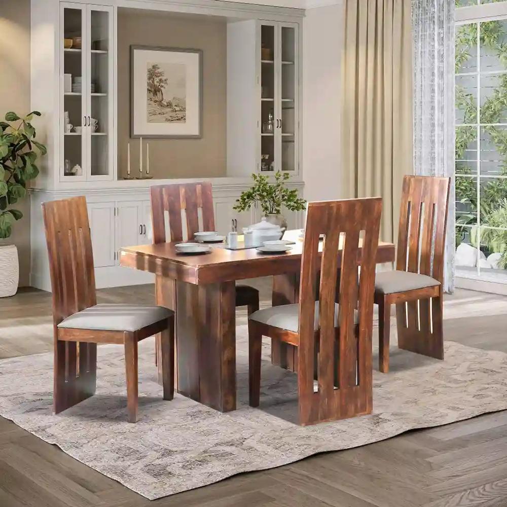 Sheesham Dining Table 4 Seater - Solid Sheesham Wood, 120x75x76 Cm, Natural Teak Finish | Termite Resistant, Matte Polished, Rectangular Minimalist Design