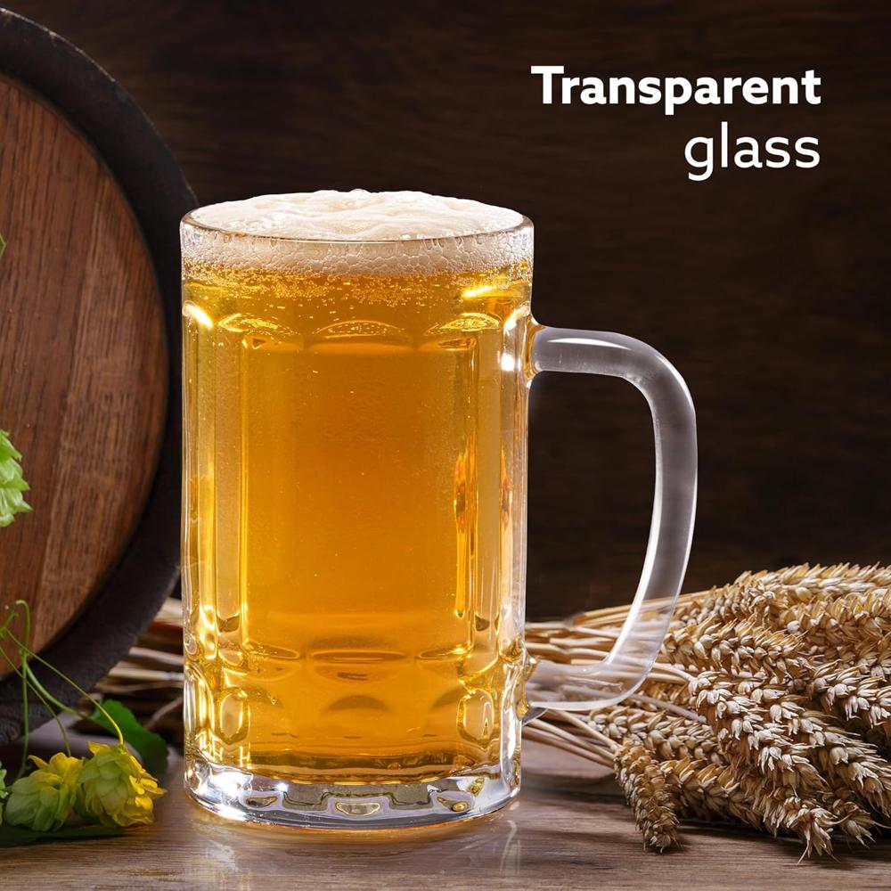 AGARO Elegant Beer Mug, Set of 2, 397ml Each, Transparent, Serves Beer, Juice, Mocktail, Cocktail, Drinking Glass with Handle  34241