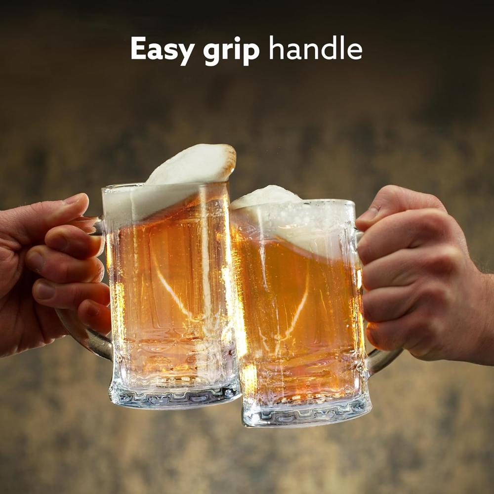 AGARO Elegant Beer Mug, Set of 2, 397ml Each, Transparent, Serves Beer, Juice, Mocktail, Cocktail, Drinking Glass with Handle  34241