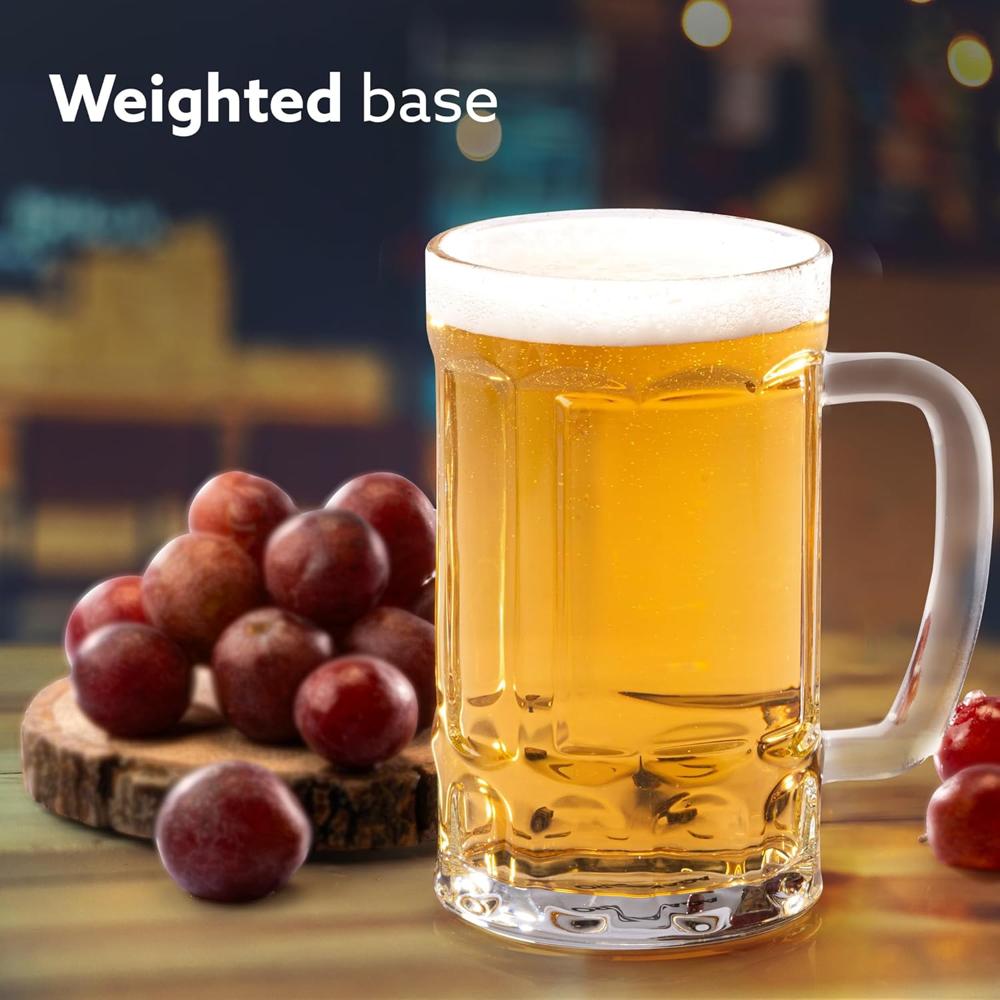 AGARO Elegant Beer Mug, Set of 2, 397ml Each, Transparent, Serves Beer, Juice, Mocktail, Cocktail, Drinking Glass with Handle  34241