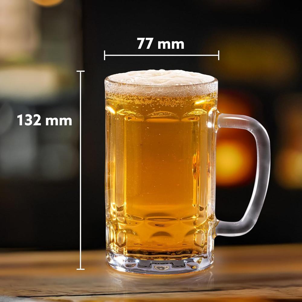 AGARO Elegant Beer Mug, Set of 2, 397ml Each, Transparent, Serves Beer, Juice, Mocktail, Cocktail, Drinking Glass with Handle  34241