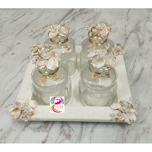 Square resin tray set wit glass jar set dry fruit jar set